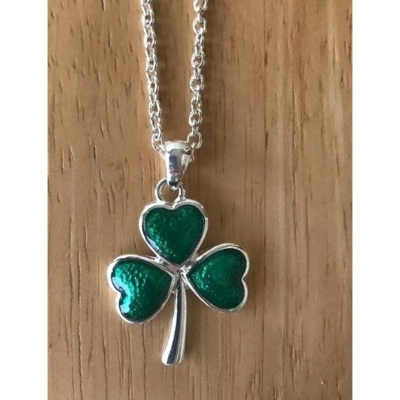 Shamrock Necklace Earrings Set Pendant 18 inch Chain St Patrick's Day Pa… - Picture 9 of 12